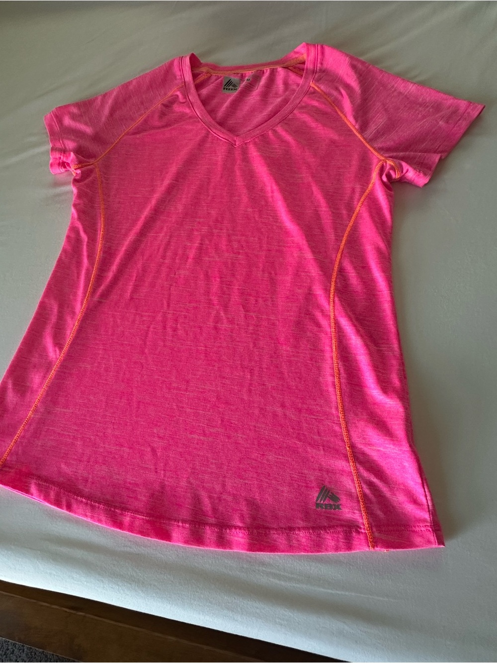 RBX Hot Pink Performance V-Neck Tee with Orange Stitching